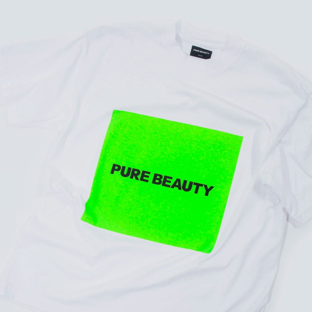 Pure Beauty - S/S White (Green) Box Logo T-Shirt - merchandise