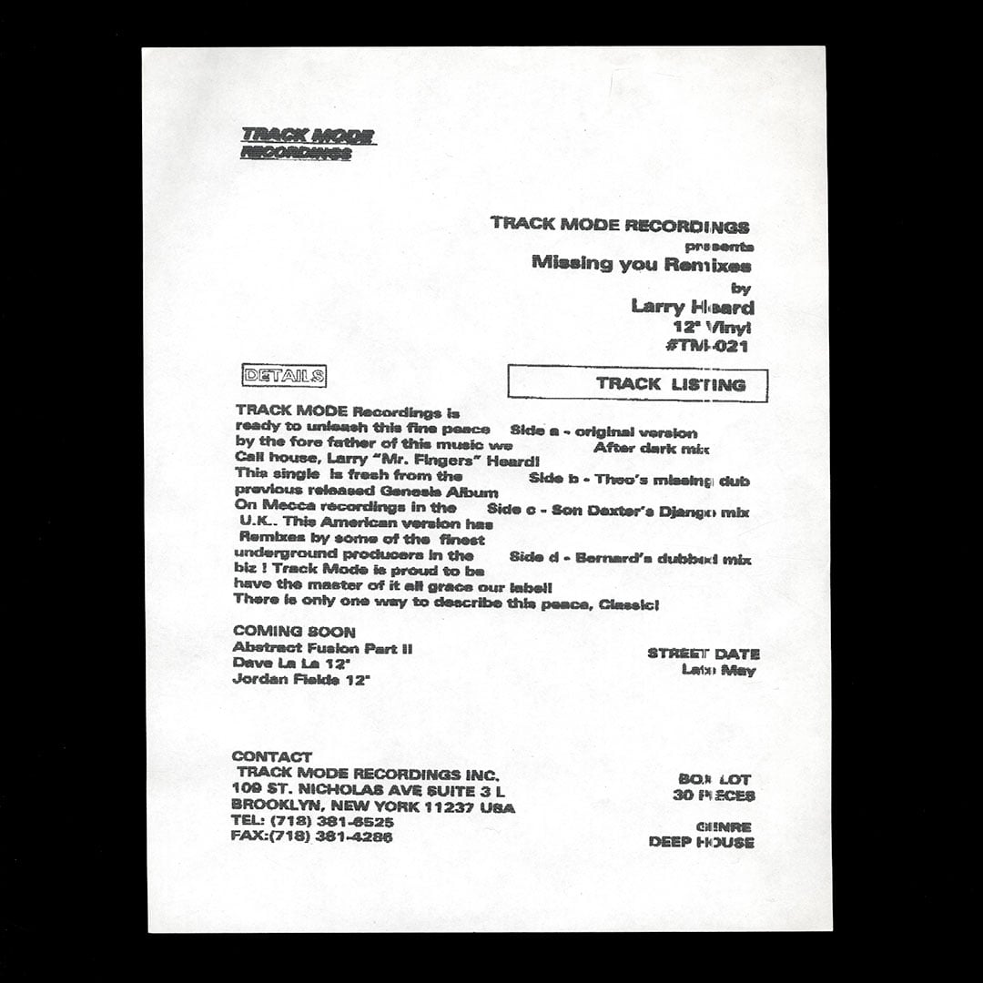 Larry Heard - Missing You (The Remixes) - original