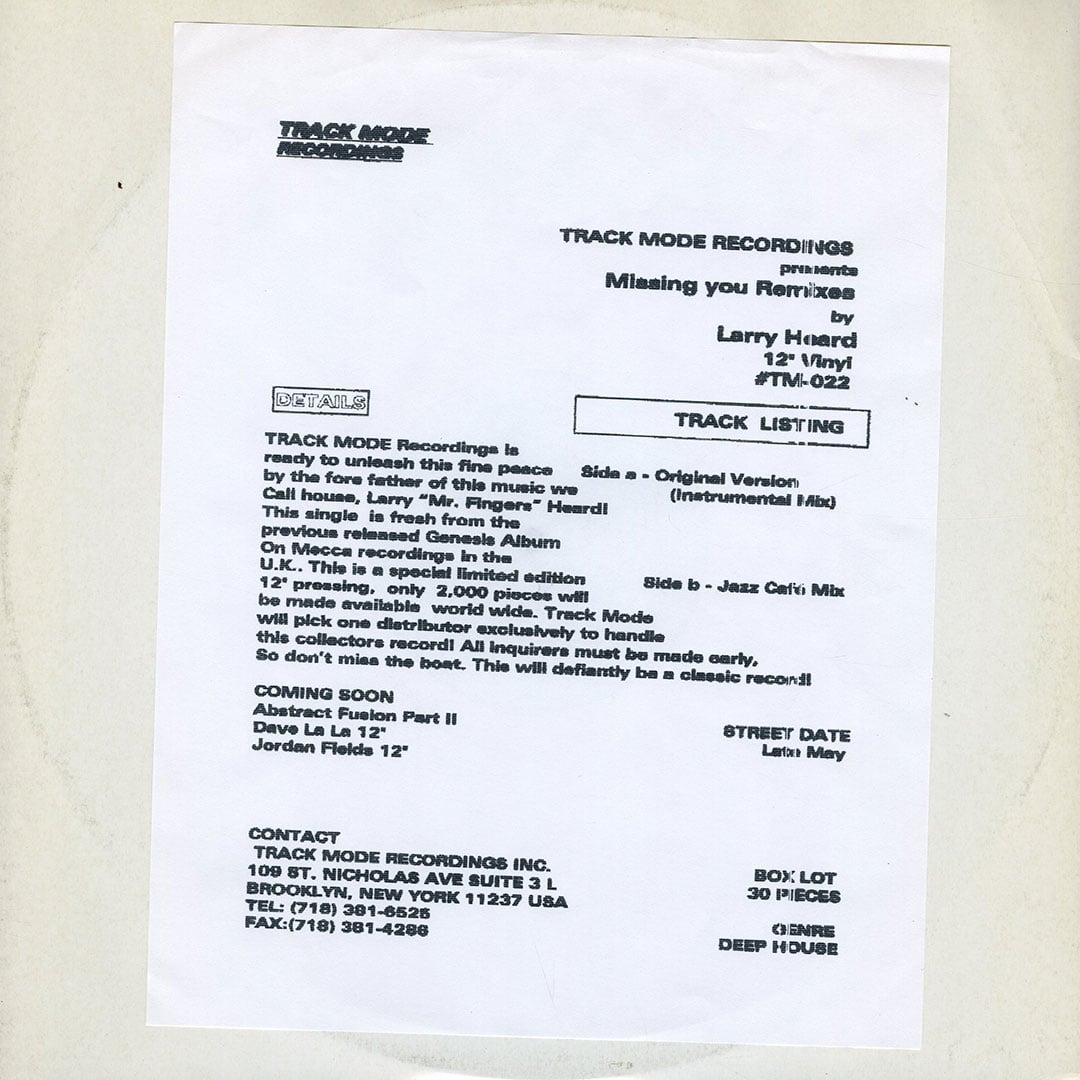 Larry Heard - Missing You (Remixes) - 12